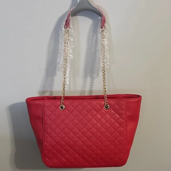 Badgley Mischa Red Quilted Tote with Gold Accents & Mini White Purse Charm - Picture 4 of 9